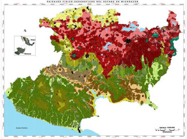Mapa de Paisajes físico-geográficos del estado de Michoacán